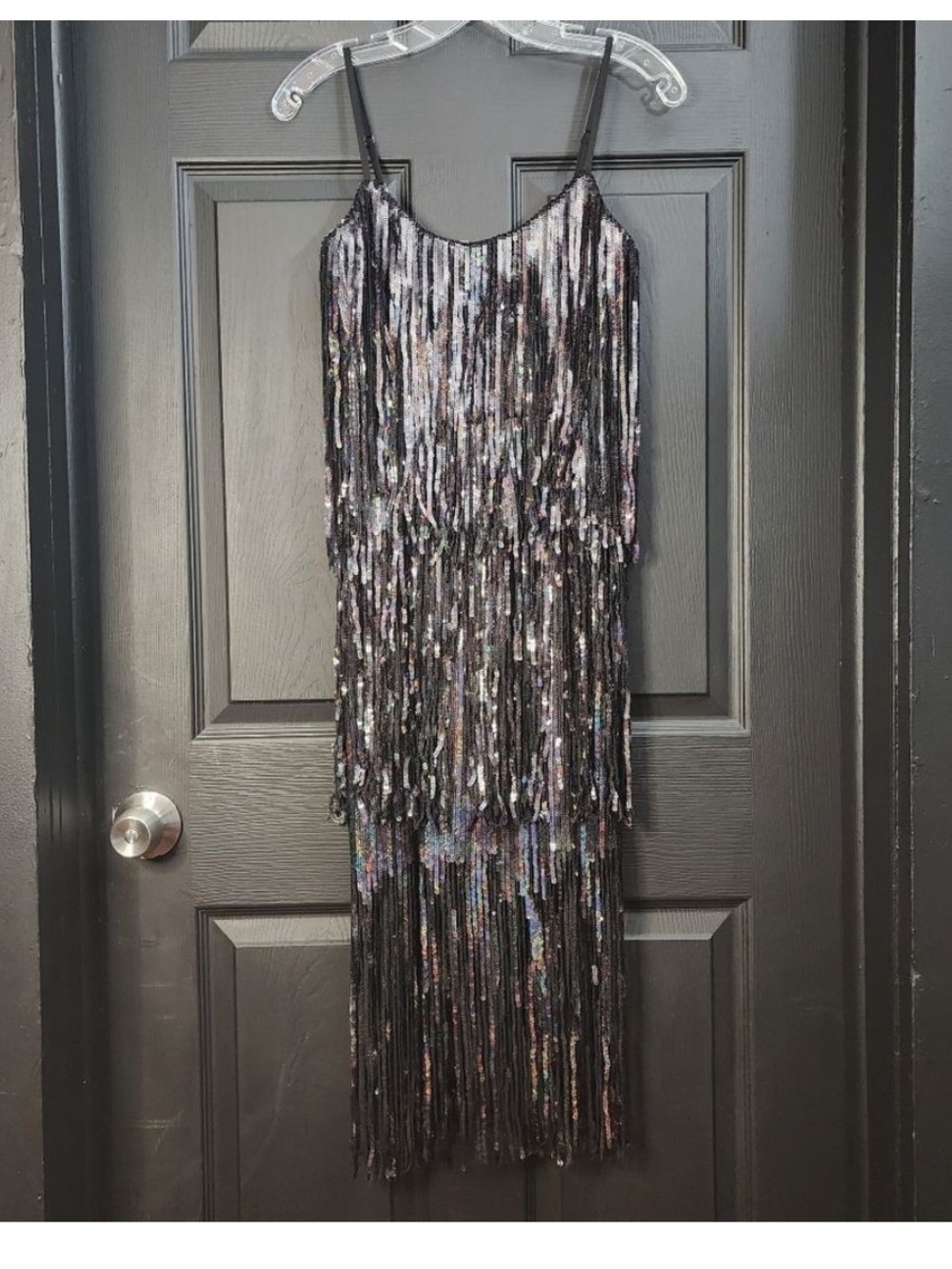 NWT Dress the Population Roxy Sequin Fringe Dress SZ XS Black Sparkle - Picture 6 of 14